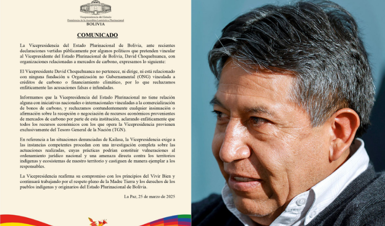 Vicepresidencia desmiente vínculos de Choquehuanca con organizaciones relacionadas a mercados de carbono