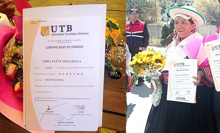 Lidia Patty recibe su certificado de egreso en Derecho tras culminar sus estudios universitarios