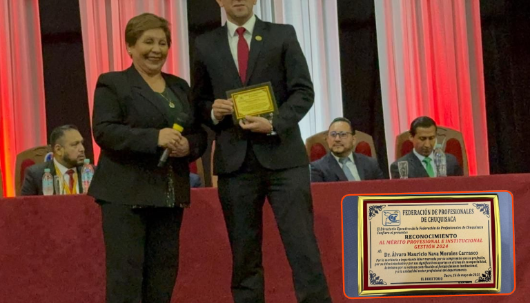 Fiscal Nava Morales recibe reconocimiento de la Federación de Profesionales de Chuquisaca por su destacado mérito